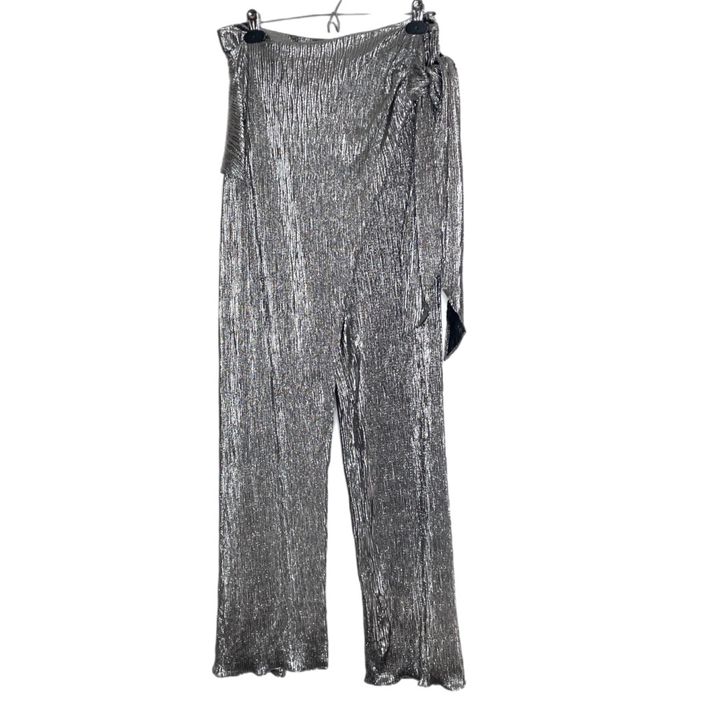 Zara Limited Edition Silver Metallic Wrap Pants Sz L